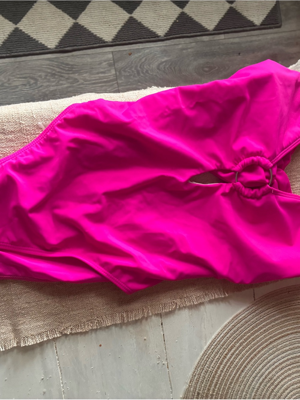 Never Worn Bright Pink One-Piece Swimsuit with Ring Detail